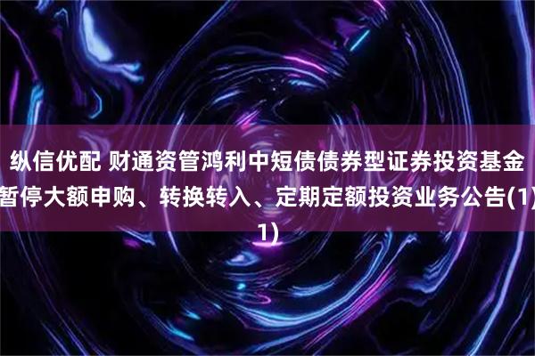 纵信优配 财通资管鸿利中短债债券型证券投资基金暂停大额申购、转换转入、定期定额投资业务公告(1)